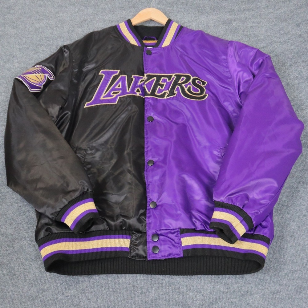 Los Angeles Lakers‎ Starter Black Label Satin Bomber Jacket Men's 2XL Quilted